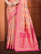 Sangam Prints Peach Cotton Silk With Meena Woven Work Traditional Saree | Grocsy