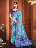Sangam Prints Blue  Cotton Silk With Meena Woven Work Traditional Saree | Grocsy