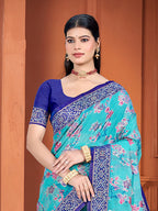 Sangam Prints Blue  Cotton Silk With Meena Woven Work Traditional Saree | Grocsy
