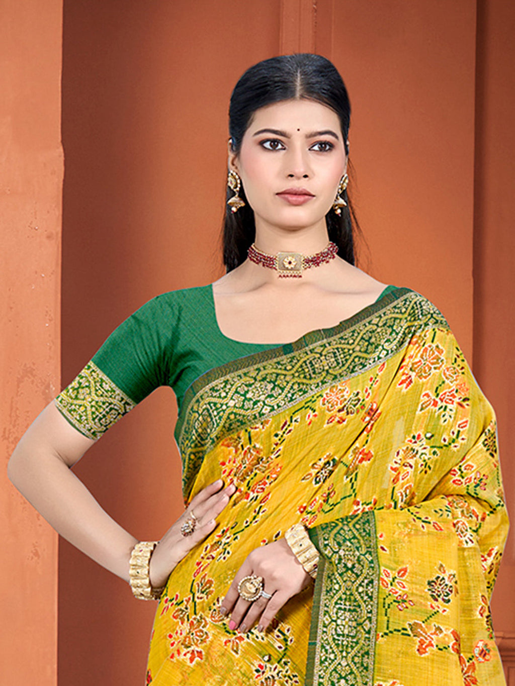 Sangam Prints Yellow Cotton Silk With Meena Woven Work Traditional Saree | Grocsy