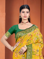 Sangam Prints Yellow Cotton Silk With Meena Woven Work Traditional Saree | Grocsy