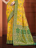Sangam Prints Yellow Cotton Silk With Meena Woven Work Traditional Saree | Grocsy
