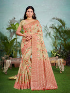 Sangam Prints Beige Cotton Silk With Meena Woven Work Traditional Saree | Grocsy