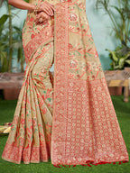 Sangam Prints Beige Cotton Silk With Meena Woven Work Traditional Saree | Grocsy
