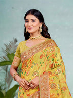 Sangam Prints Yellow Cotton Silk With Meena Woven Work Traditional Saree | Grocsy