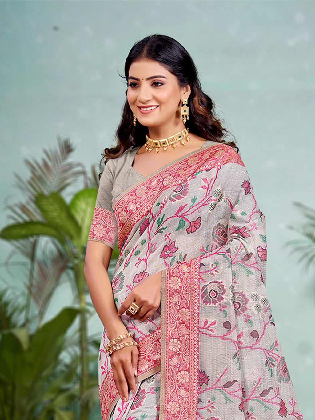 Sangam Prints Gray Cotton Silk With Meena Woven Work Traditional Saree | Grocsy