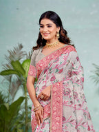 Sangam Prints Gray Cotton Silk With Meena Woven Work Traditional Saree | Grocsy