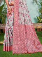Sangam Prints Gray Cotton Silk With Meena Woven Work Traditional Saree | Grocsy