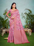 Sangam Prints Pink Cotton Silk With Meena Woven Work Traditional Saree | Grocsy