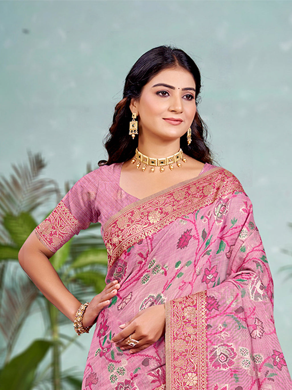 Sangam Prints Pink Cotton Silk With Meena Woven Work Traditional Saree | Grocsy