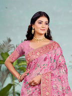 Sangam Prints Pink Cotton Silk With Meena Woven Work Traditional Saree | Grocsy