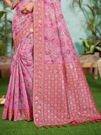 Sangam Prints Pink Cotton Silk With Meena Woven Work Traditional Saree | Grocsy