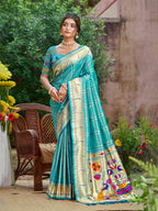 Sangam Prints Teal Green  Silk Woven Work Traditional Saree | Grocsy