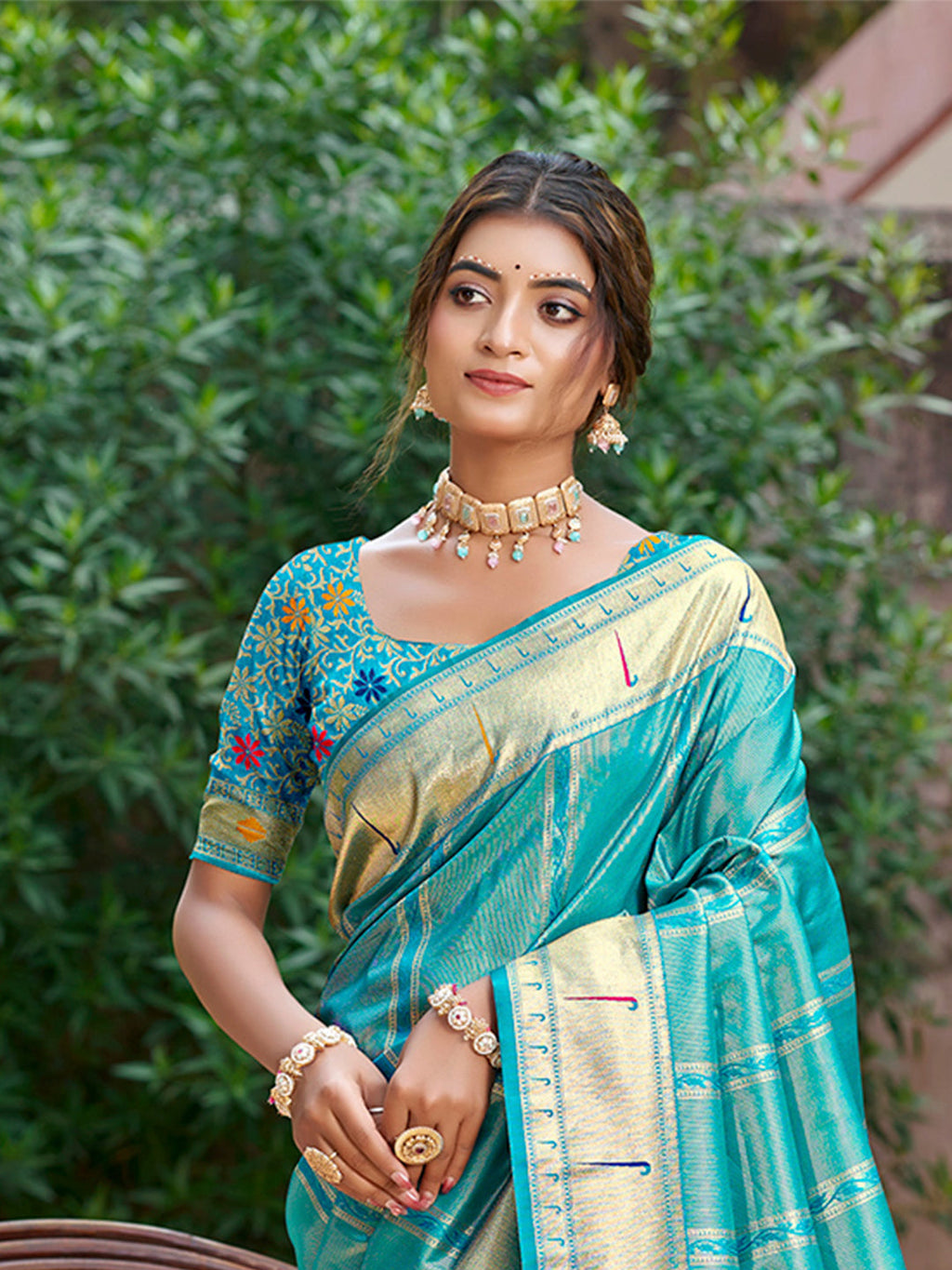Sangam Prints Teal Green  Silk Woven Work Traditional Saree | Grocsy
