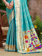 Sangam Prints Teal Green  Silk Woven Work Traditional Saree | Grocsy