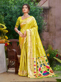 Sangam Prints Lemon Yellow Silk Woven Work Traditional Saree | Grocsy