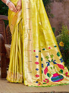 Sangam Prints Lemon Yellow Silk Woven Work Traditional Saree | Grocsy