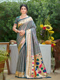 Sangam Prints Gray Silk Woven Work Traditional Saree | Grocsy