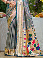 Sangam Prints Gray Silk Woven Work Traditional Saree | Grocsy