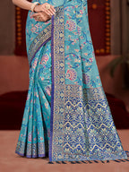Sangam Prints Sky Blue Cotton Silk With Meena Woven Work Traditional Saree | Grocsy