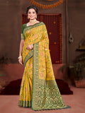 Sangam Prints Yellow Cotton Silk With Meena Woven Work Traditional Saree | Grocsy