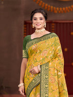 Sangam Prints Yellow Cotton Silk With Meena Woven Work Traditional Saree | Grocsy