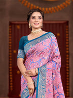 Sangam Prints Pink Cotton Silk With Meena Woven Work Traditional Saree | Grocsy