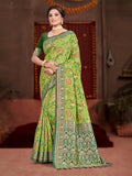 Sangam Prints Green Cotton Silk With Meena Woven Work Traditional Saree | Grocsy