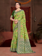 Sangam Prints Green Cotton Silk With Meena Woven Work Traditional Saree | Grocsy
