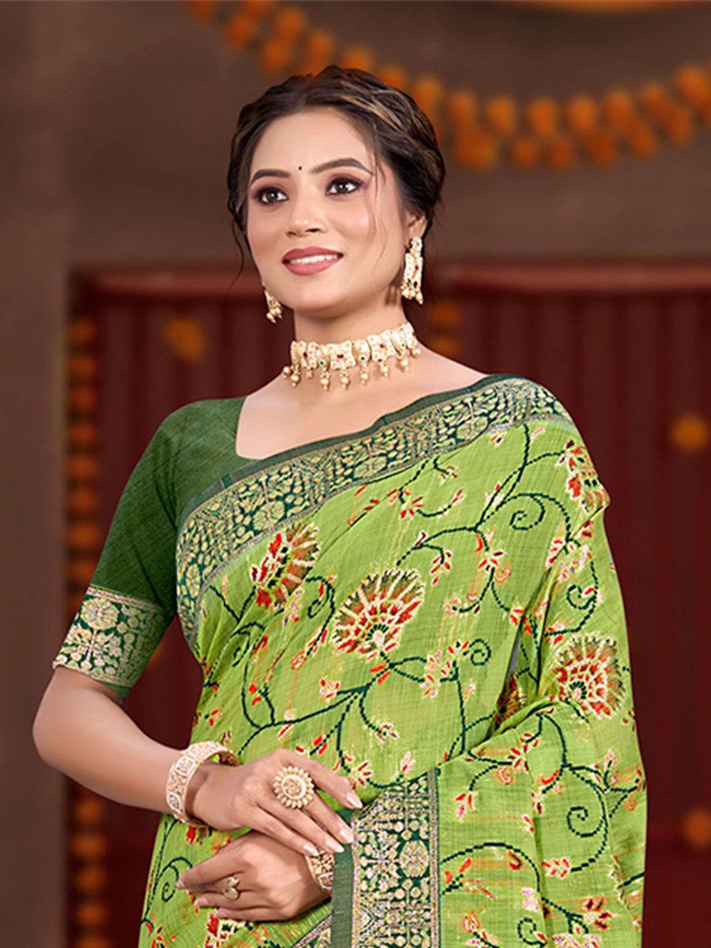 Sangam Prints Green Cotton Silk With Meena Woven Work Traditional Saree | Grocsy