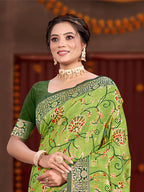 Sangam Prints Green Cotton Silk With Meena Woven Work Traditional Saree | Grocsy