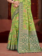 Sangam Prints Green Cotton Silk With Meena Woven Work Traditional Saree | Grocsy