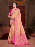 Sangam Prints Peach Cotton Silk With Meena Woven Work Traditional Saree | Grocsy
