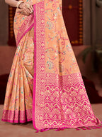 Sangam Prints Peach Cotton Silk With Meena Woven Work Traditional Saree | Grocsy