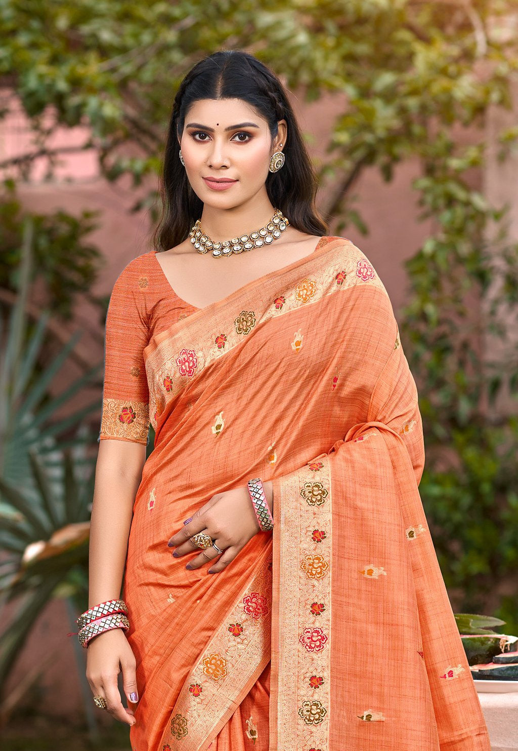 Sangam Prints Orange Heavy Assam Silk Saree With Meena Woven Work Traditional Saree | Grocsy