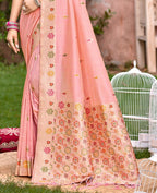 Sangam Prints Peach Heavy Assam Silk Saree With Meena Woven Work Traditional Saree | Grocsy