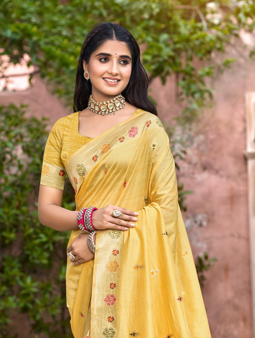 Sangam Prints Yellow Heavy Assam Silk Saree With Meena Woven Work Traditional Saree | Grocsy