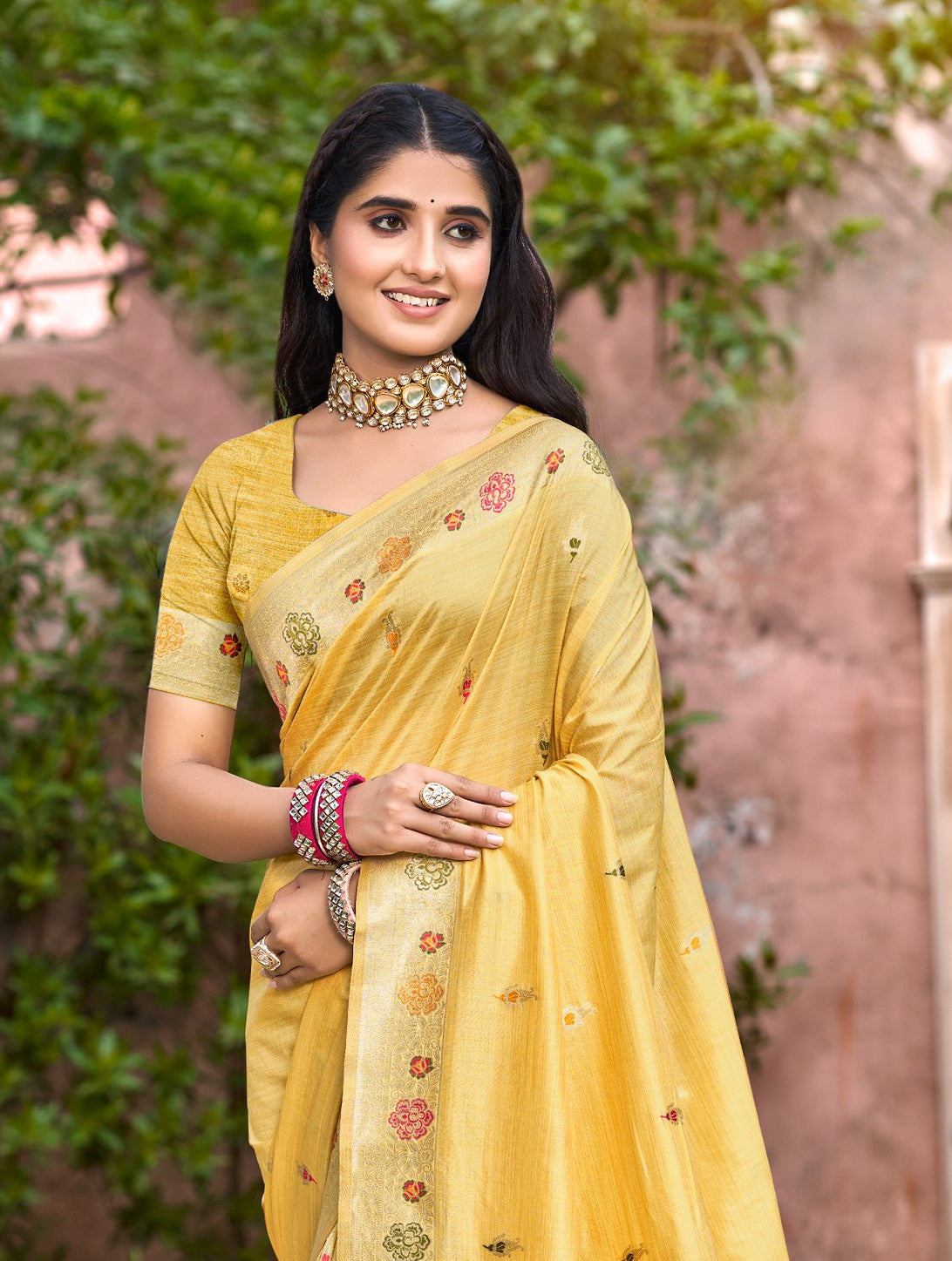 Sangam Prints Yellow Heavy Assam Silk Saree With Meena Woven Work Traditional Saree | Grocsy