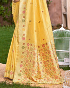 Sangam Prints Yellow Heavy Assam Silk Saree With Meena Woven Work Traditional Saree | Grocsy