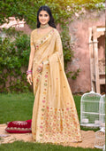 Sangam Prints Cream Heavy Assam Silk Saree With Meena Woven Work Traditional Saree | Grocsy
