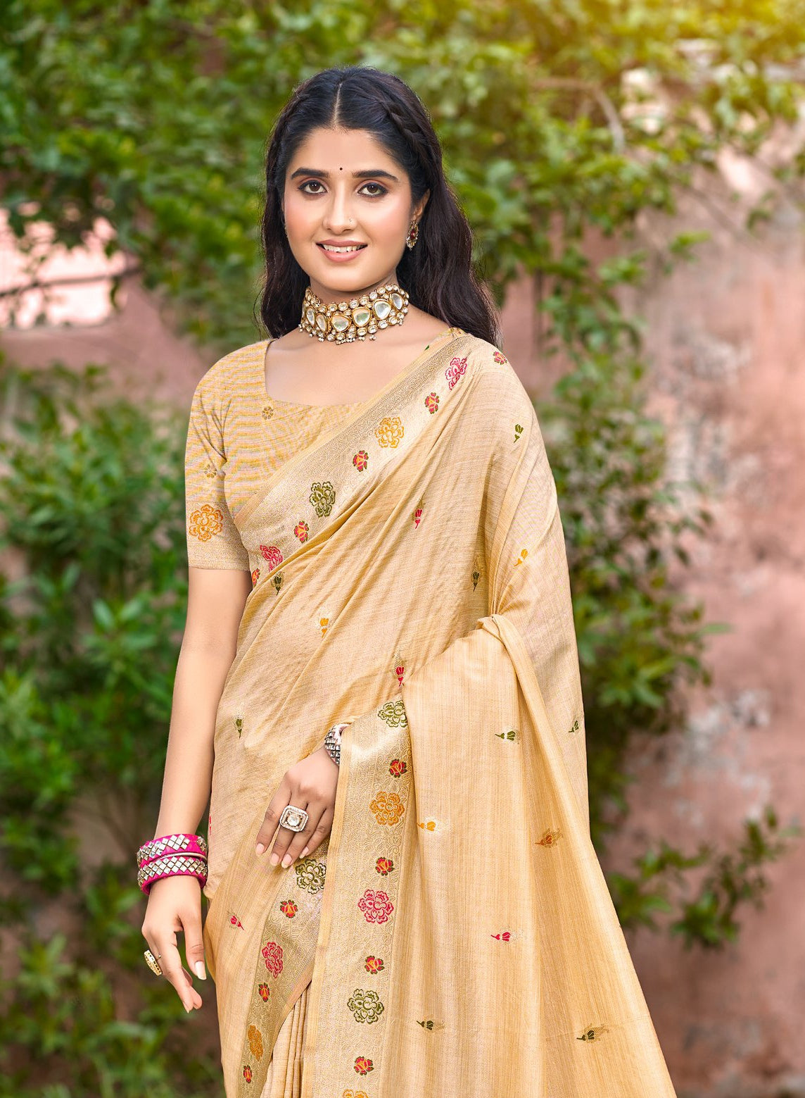 Sangam Prints Cream Heavy Assam Silk Saree With Meena Woven Work Traditional Saree | Grocsy