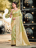 Sangam Prints Mint Green Assam Silk Woven Work Traditional Saree | Grocsy