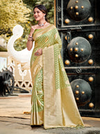 Sangam Prints Mint Green Assam Silk Woven Work Traditional Saree | Grocsy