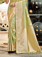 Sangam Prints Mint Green Assam Silk Woven Work Traditional Saree | Grocsy