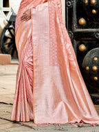 Sangam Prints Peach Assam Silk Woven Work Traditional Saree | Grocsy