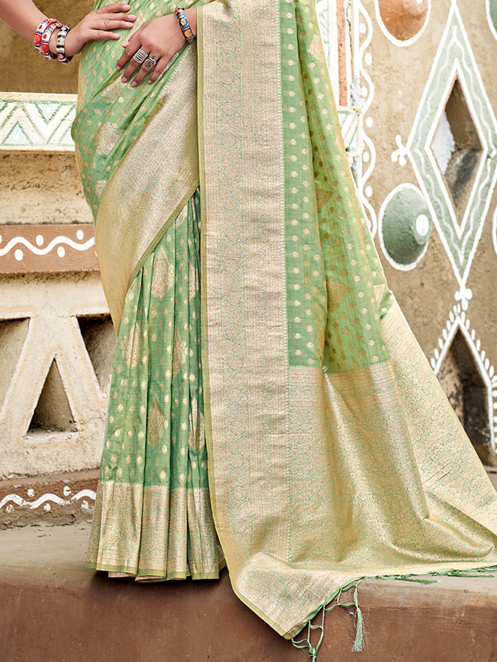 Sangam Prints Sea Green Assam Silk Woven Work Traditional Saree | Grocsy
