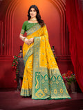 Sangam Prints Yellow Silk Woven Work Traditional Saree | Grocsy