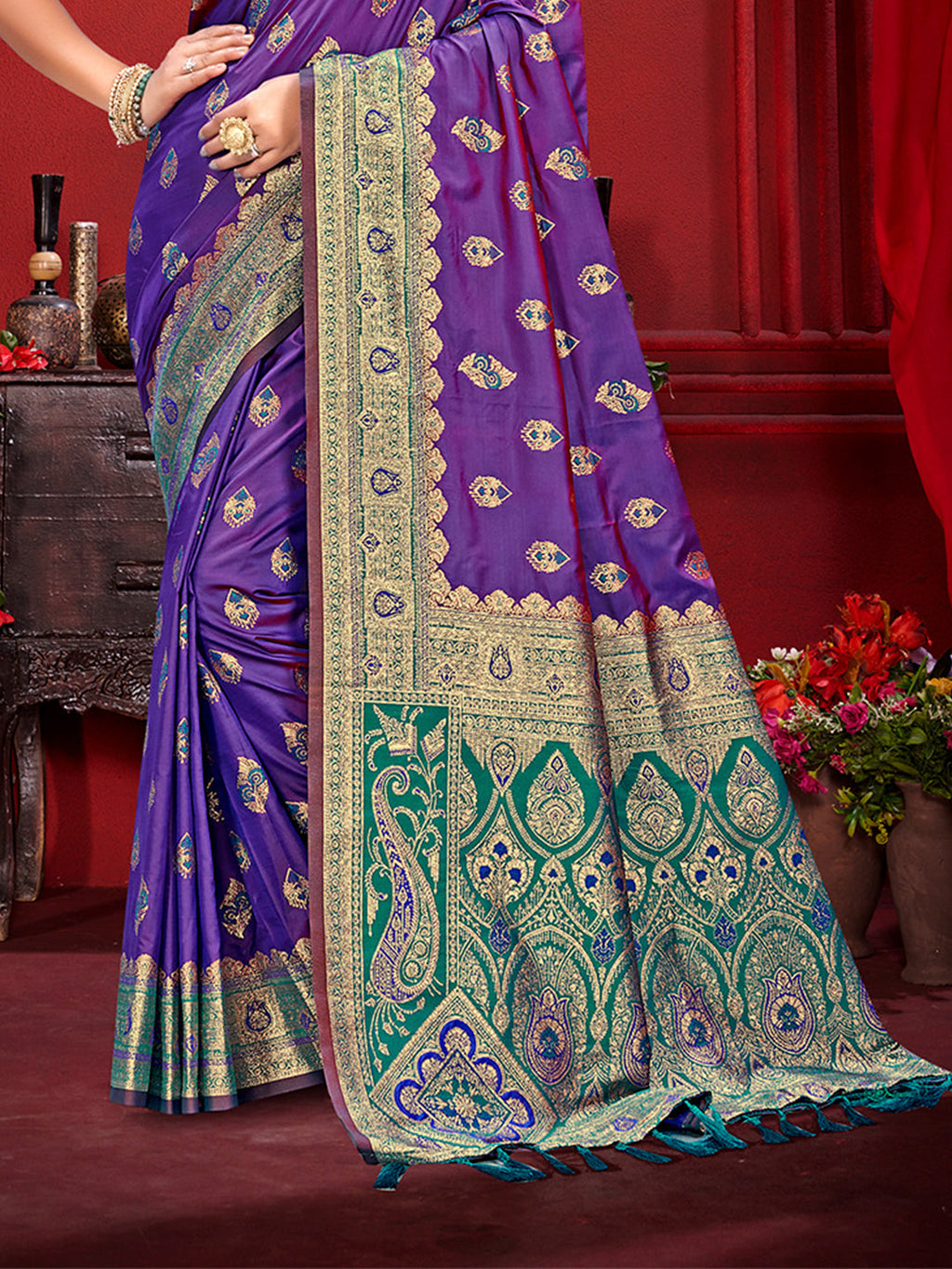Sangam Prints Purple Silk Woven Work Traditional Saree | Grocsy