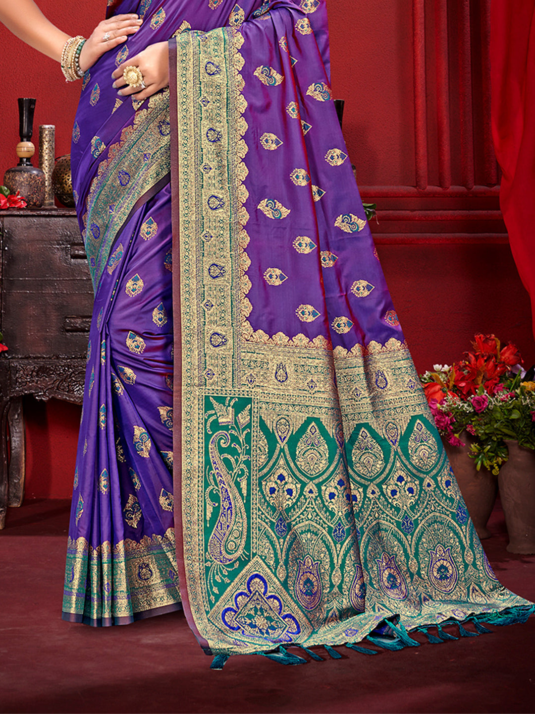 Sangam Prints Purple Silk Woven Work Traditional Saree | Grocsy