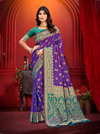 Sangam Prints Purple Silk Woven Work Traditional Saree | Grocsy